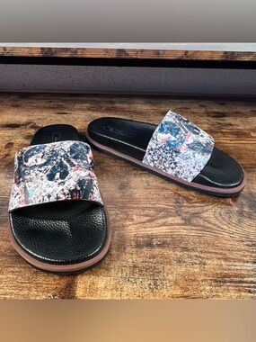 Robert Graham Skull Dock Slides Casual Beach Summer Black Men's 9